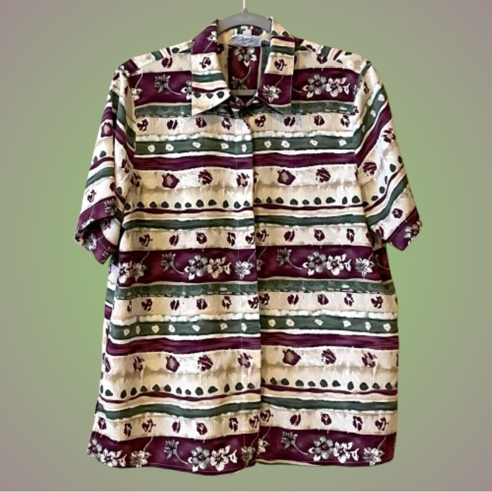 Vtg watercolor striped patterned buttonfront shirt Adeline by Alfred Dunner
